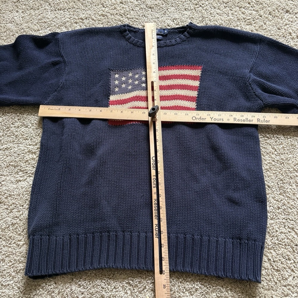 Vintage Polo Ralph Lauren Sweater Womens XL Blue American Flag USA Knit 90s - Picture 6 of 7